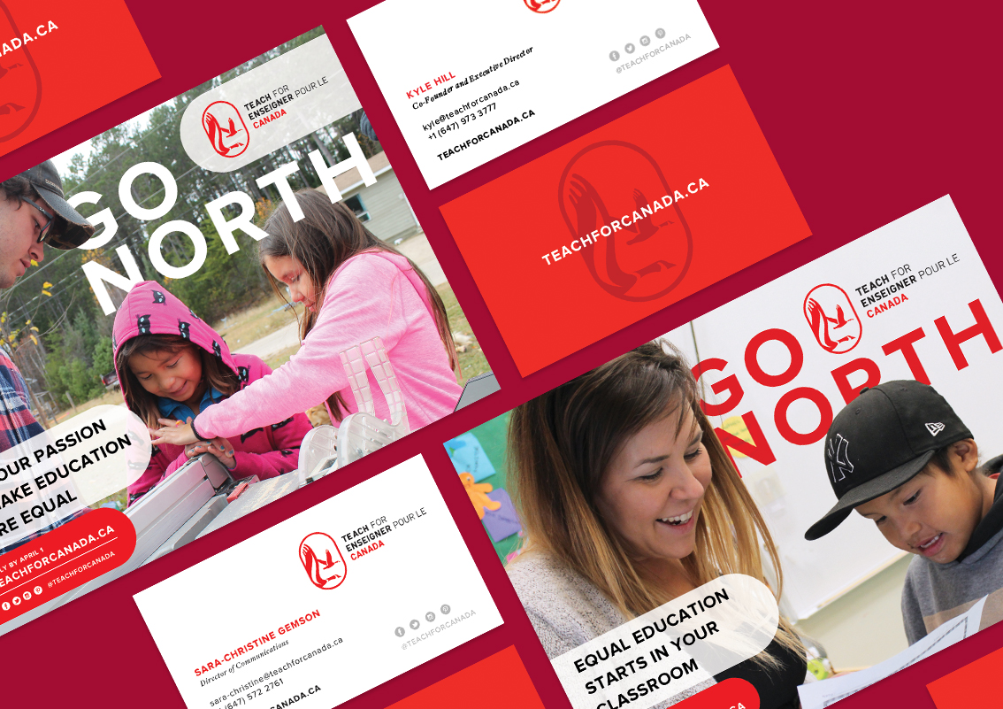 Teach for Canada printed collateral on red background