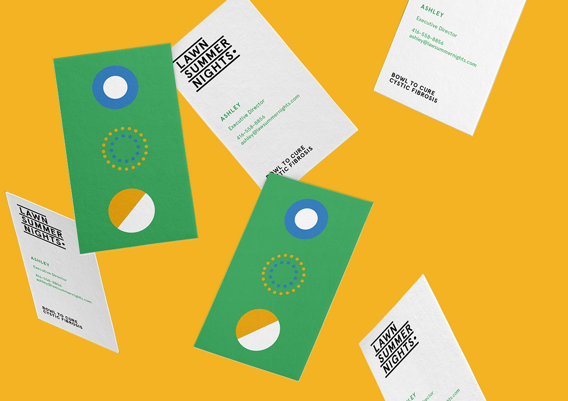 LSN business card mockups on yellow background