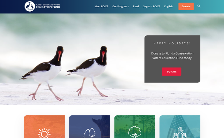 The nonprofit web design team at Cornershop Creative compiled the website for Florida Conservation Voters.