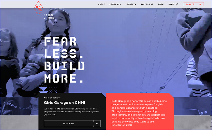 The nonprofit web design team at Firebelly compiled the website for Girls Garage.