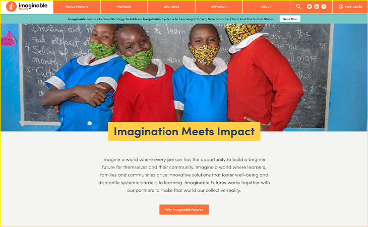 The nonprofit web design team at Matter Unlimited compiled the website for Imaginable Futures.