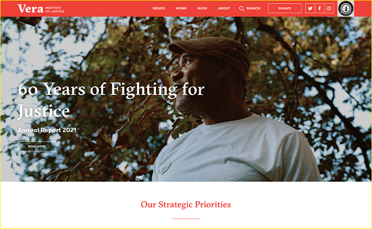 The nonprofit web design team at Hyperakt compiled the website for Vera Institute of Justice.