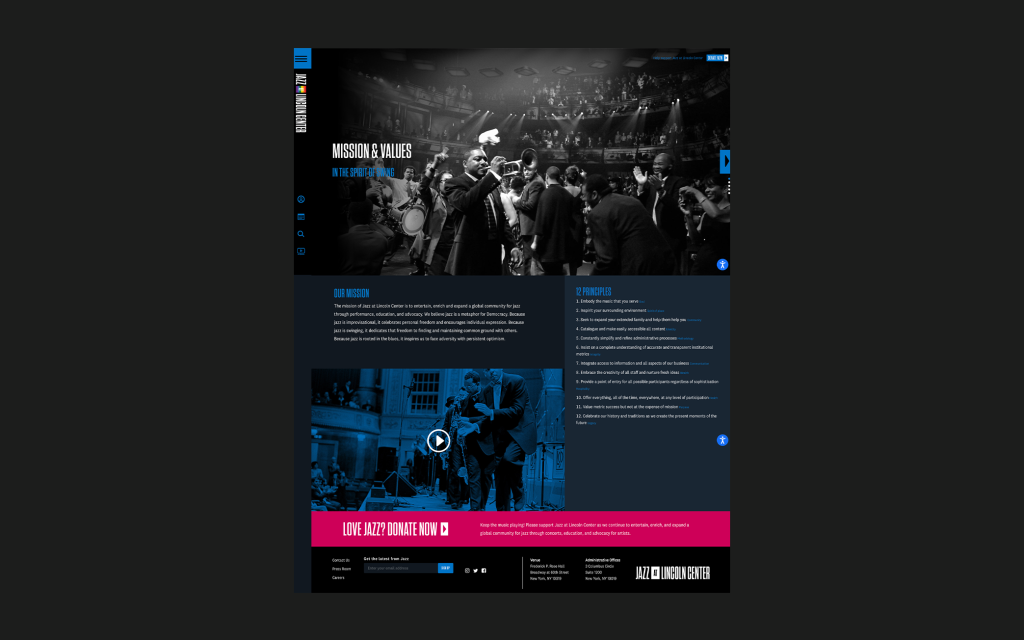 Jazz at Lincoln Center’s website, a nonprofit web design project by Ironpaper.