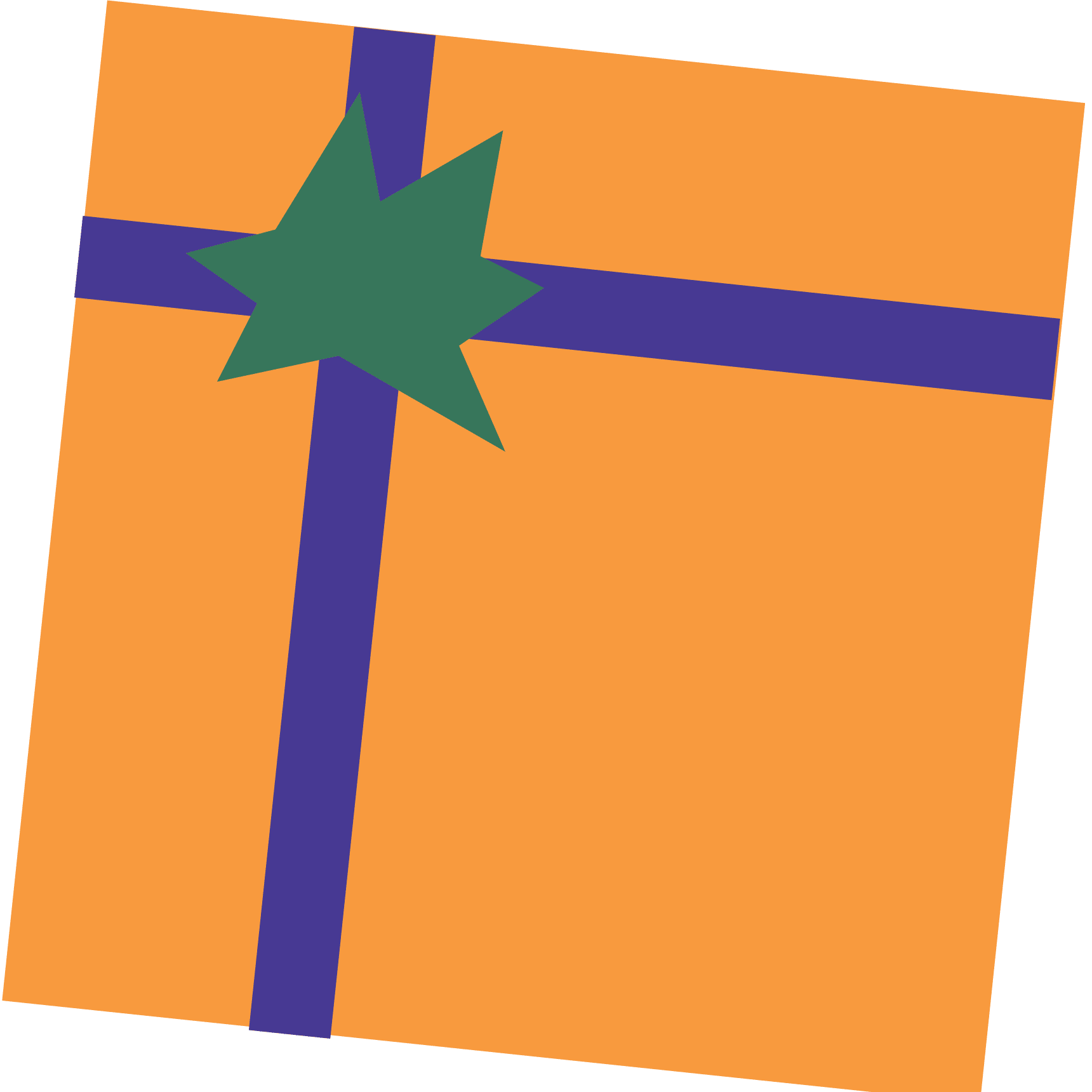 An orange present wrapped with a green bow.