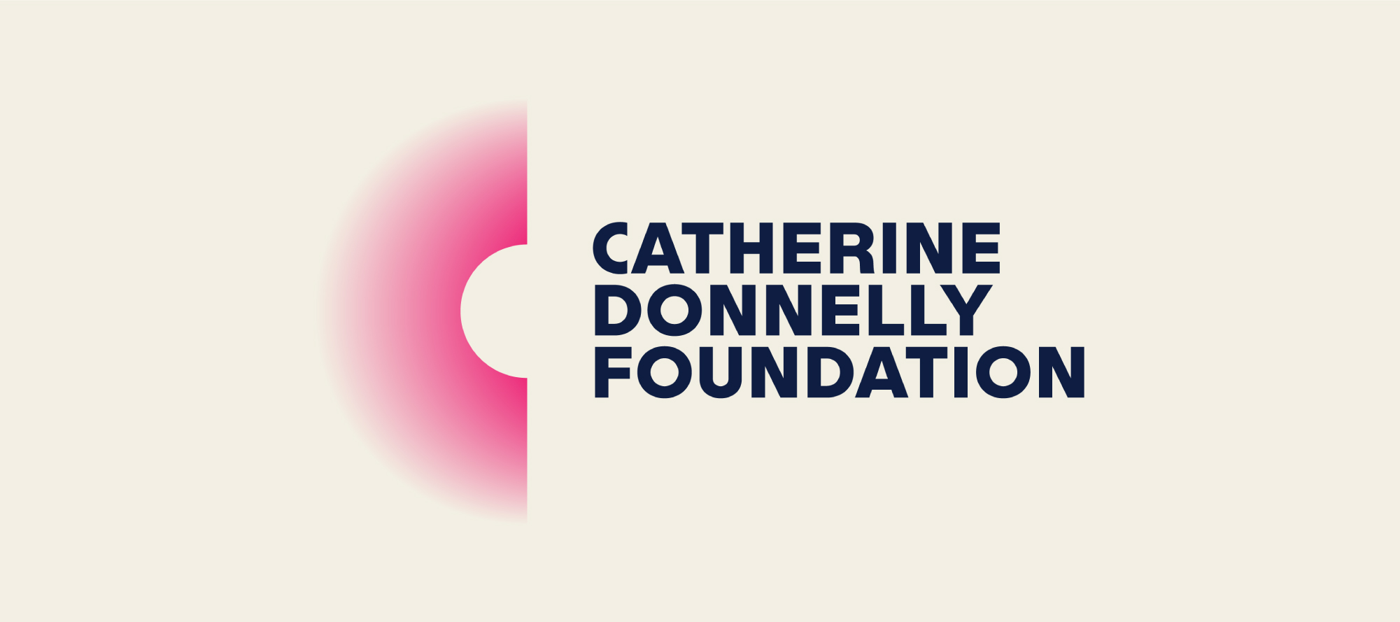 The nonprofit logo of the Catherine Donnelly Foundation, which is shaped like a pink C with light radiating from it.