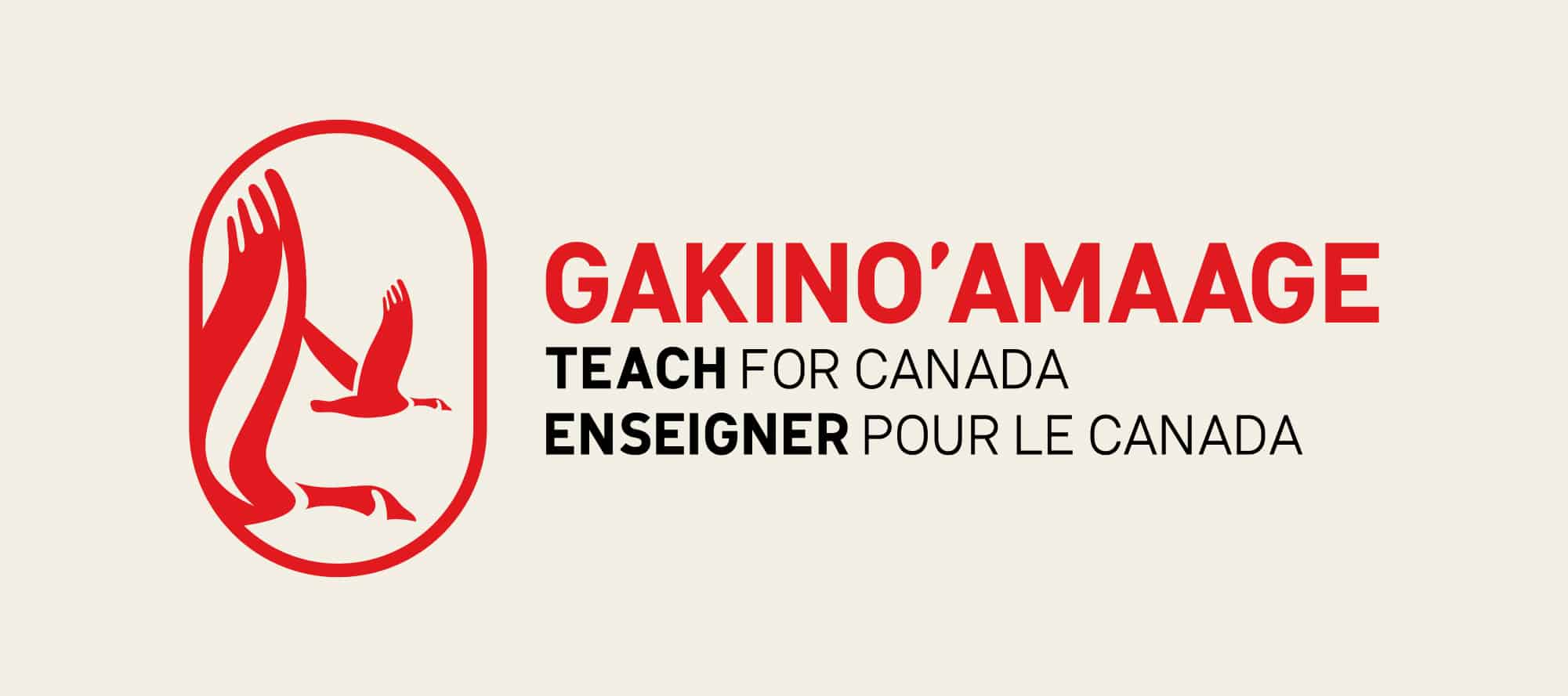 A comparison of the three iterations of Teach for Canada’s nonprofit logo in Ojibwe, English, and French.