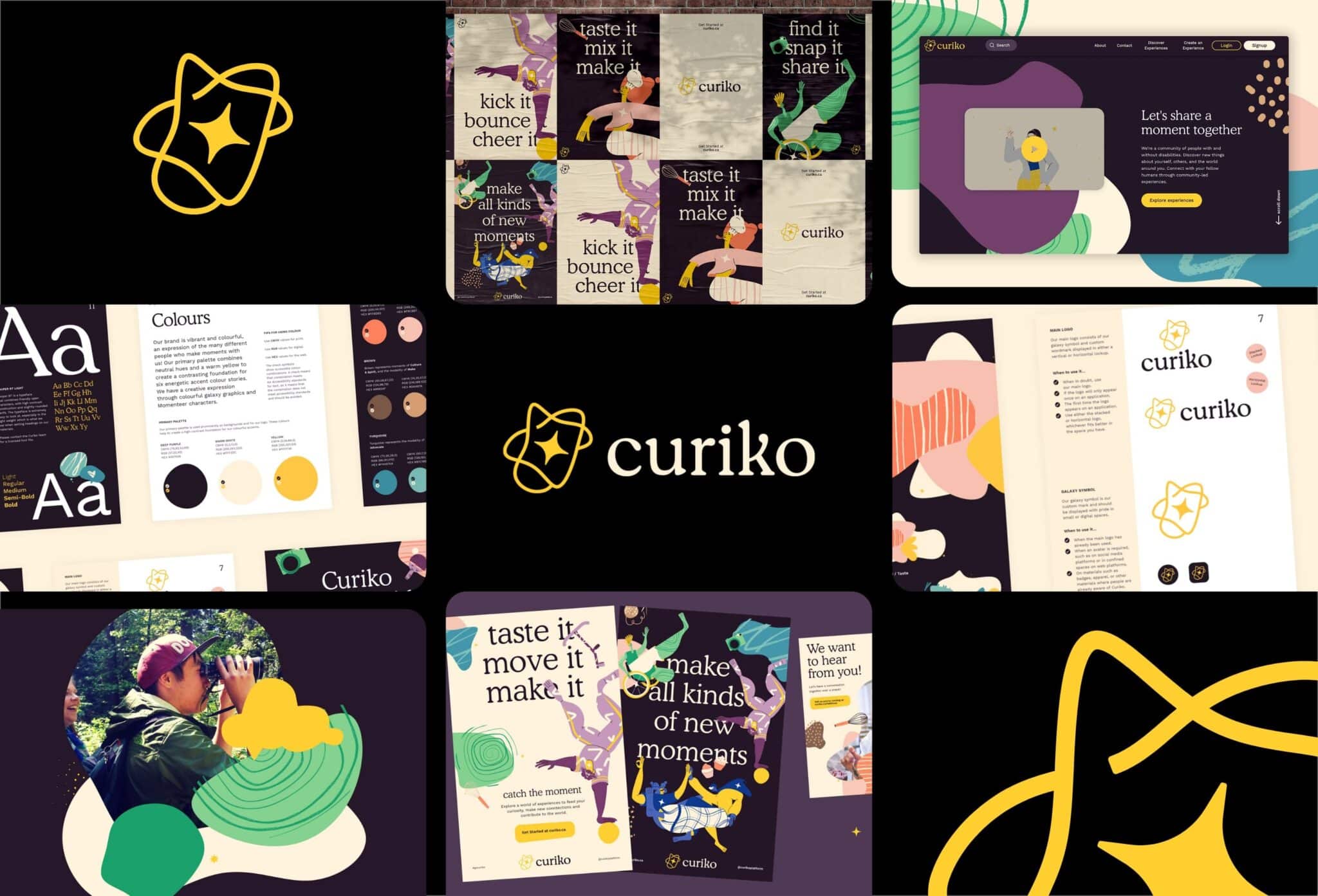 A series of images that highlight a brand update for Curiko.